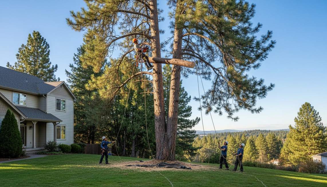 Tree removal in progress on a Spokane property