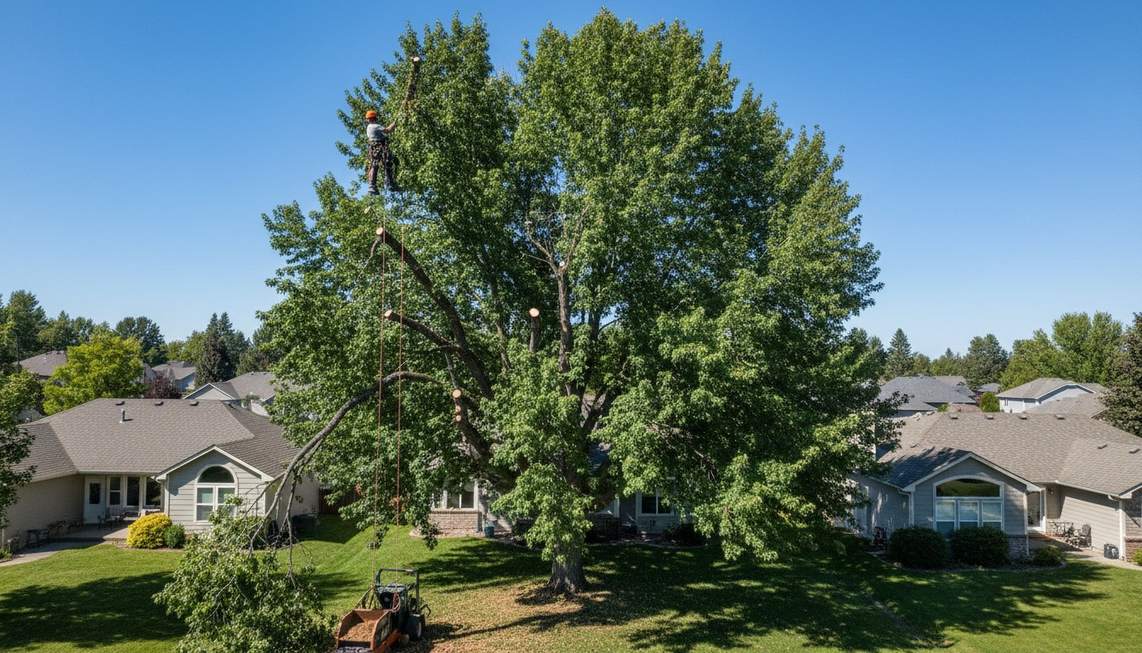 Tree trimming and pruning work on a Spokane property